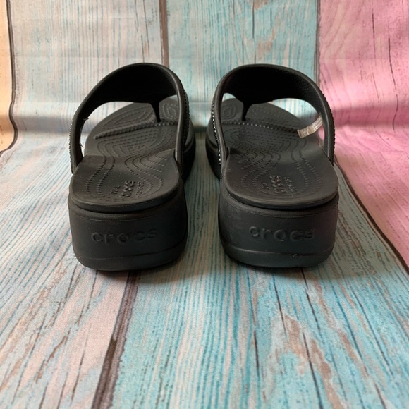 Black and Gray crocs platform Flip Flop Sandals - Picture 6 of 10